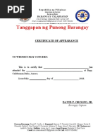 Tanggapan NG Punong Barangay: Certificate of Appearance