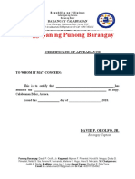 Tanggapan NG Punong Barangay: Certificate of Appearance