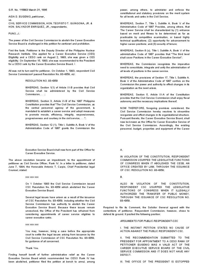 Eugenio V.CSC | PDF | Civil Service | Employment