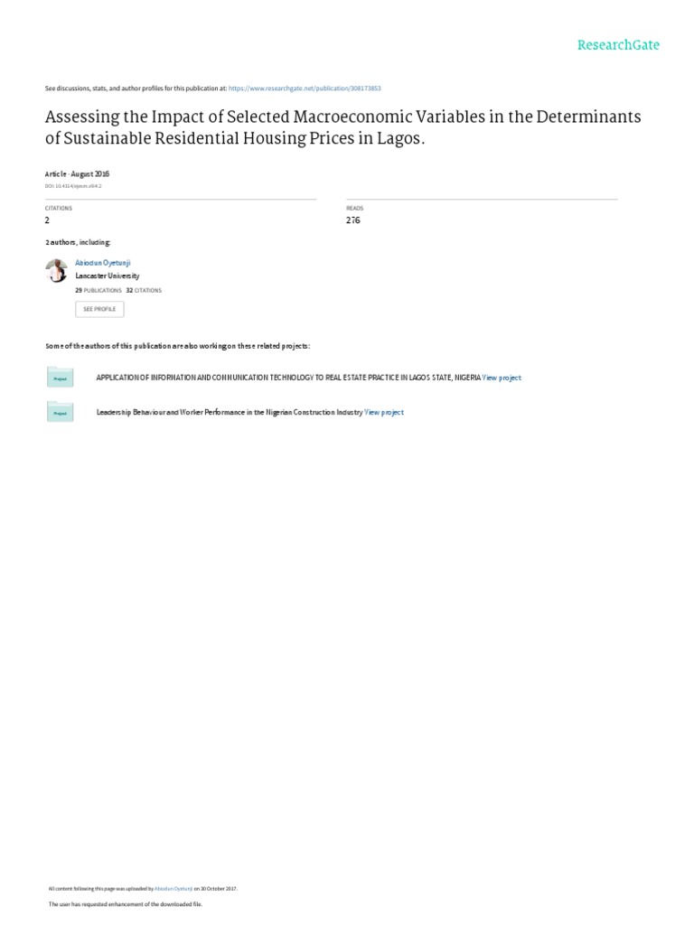Macroeconomic Factors and Housing Prices in Lagos | PDF ...