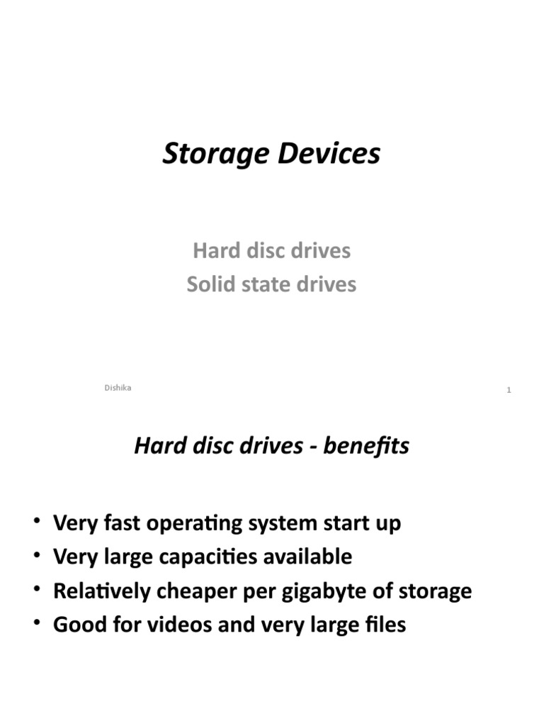Storage Devices: Hard Disc Drives Solid State Drives | PDF | Computers ...