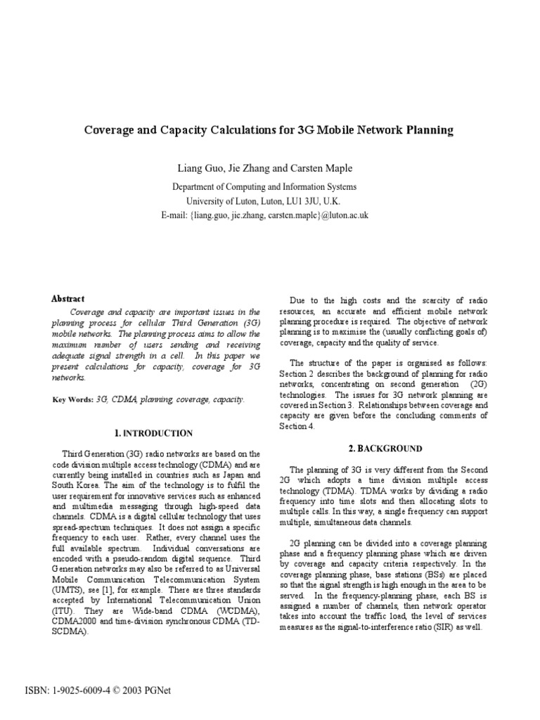 Coverage and Capacity Calculations For 3G Mobile Network Planning | PDF ...