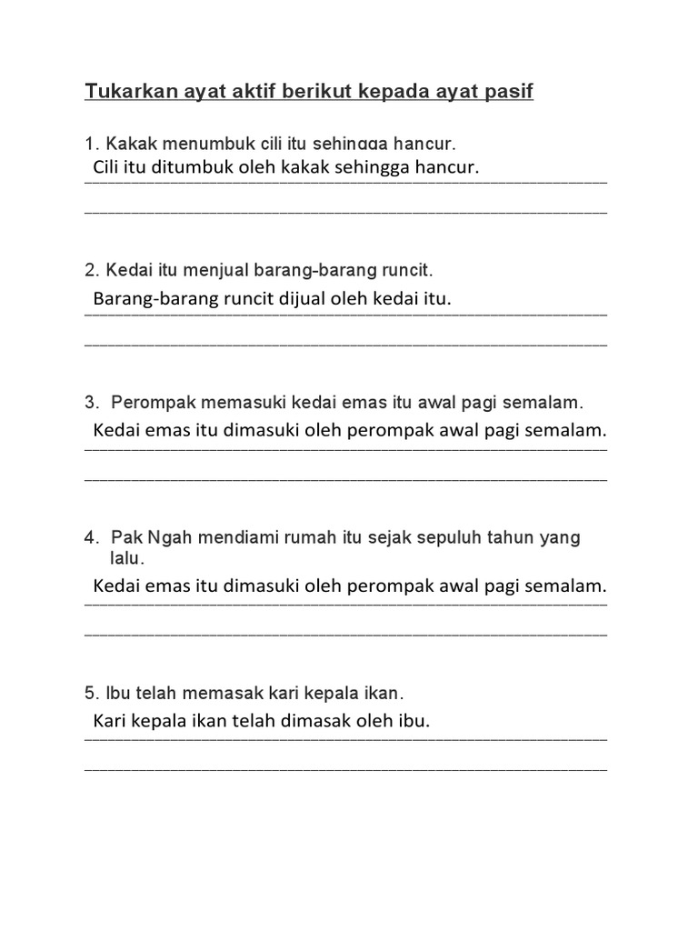 Jawapan Ayat Aktif Dan Ayat Pasif Pdf