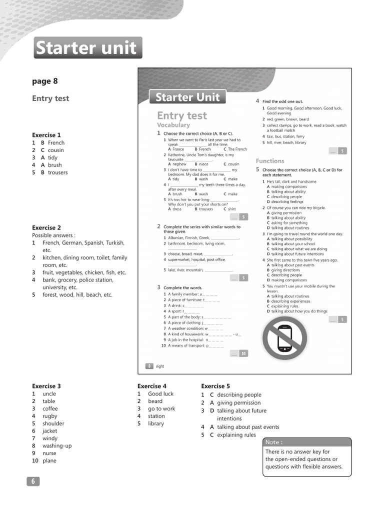 Starter Unit: Entry Test | PDF | Verb | Noun