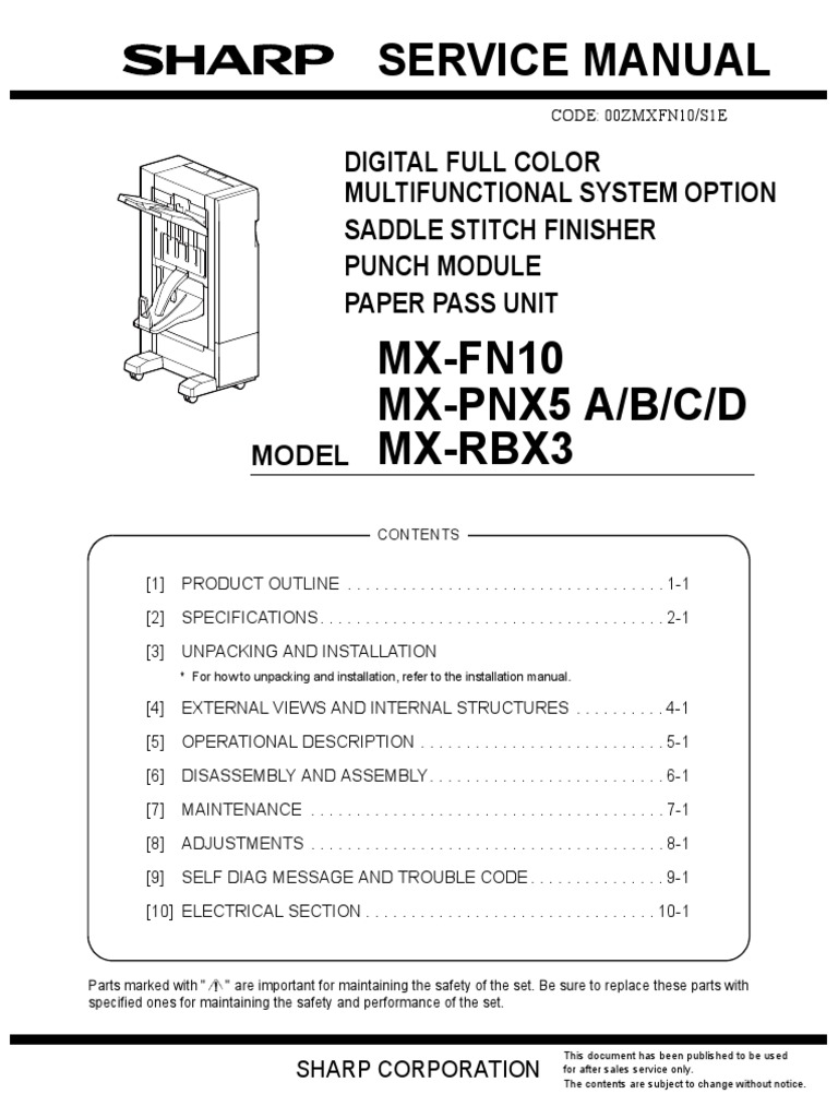 Sharp Mx Fn10 Mx Pnx5 Mx Rbx3 Finisher Service Manual Pdf