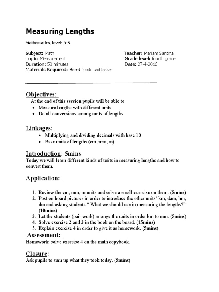 Measuring Lengths: Objectives | PDF