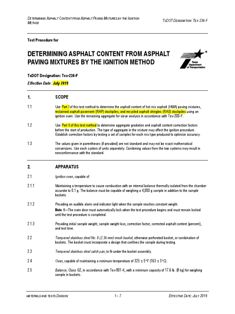 Determining Asphalt Content From Asphalt Paving Mixtures by The