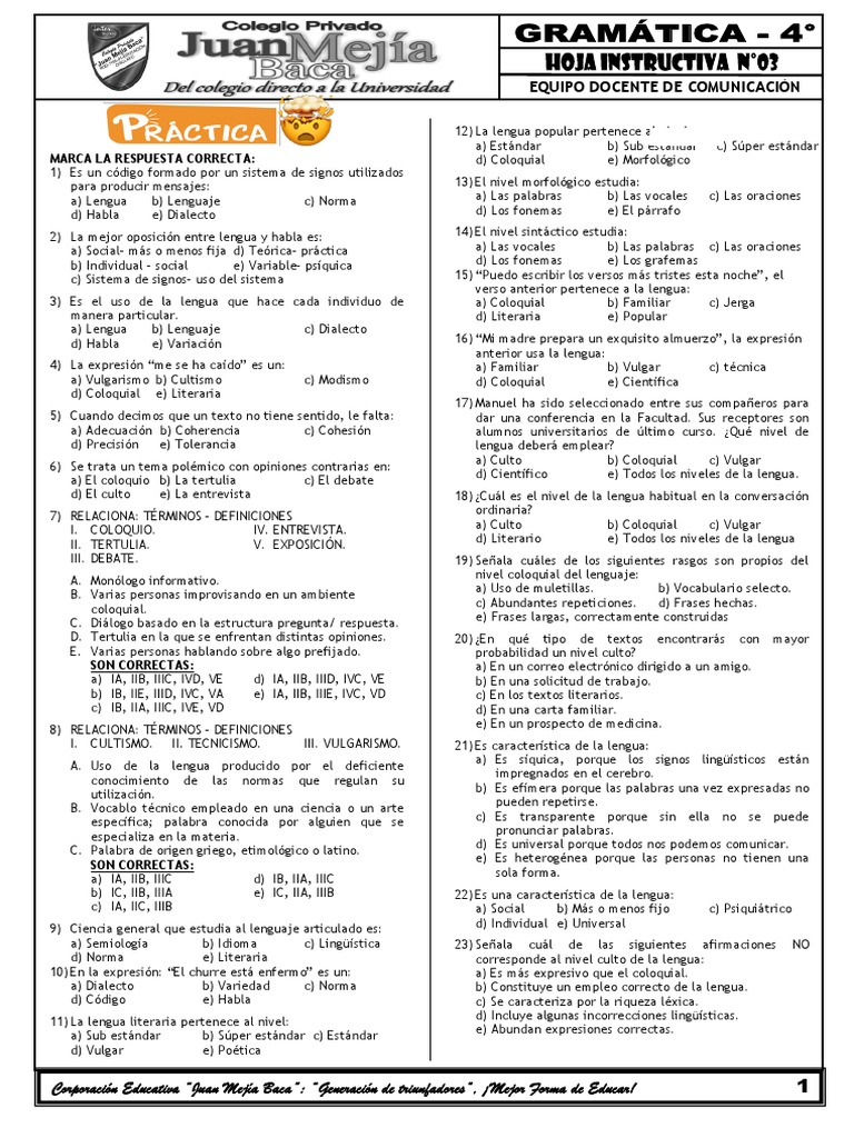 Gramática 4° - Variaciones y Niveles de La Lengua | PDF | Blasfemia ...