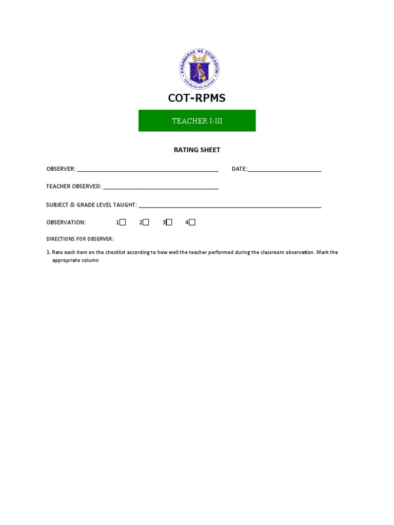 COT Rating Sheet Form PDF