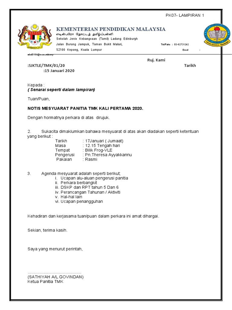Notis Panggilan Mesyuarat Tmk Pdf
