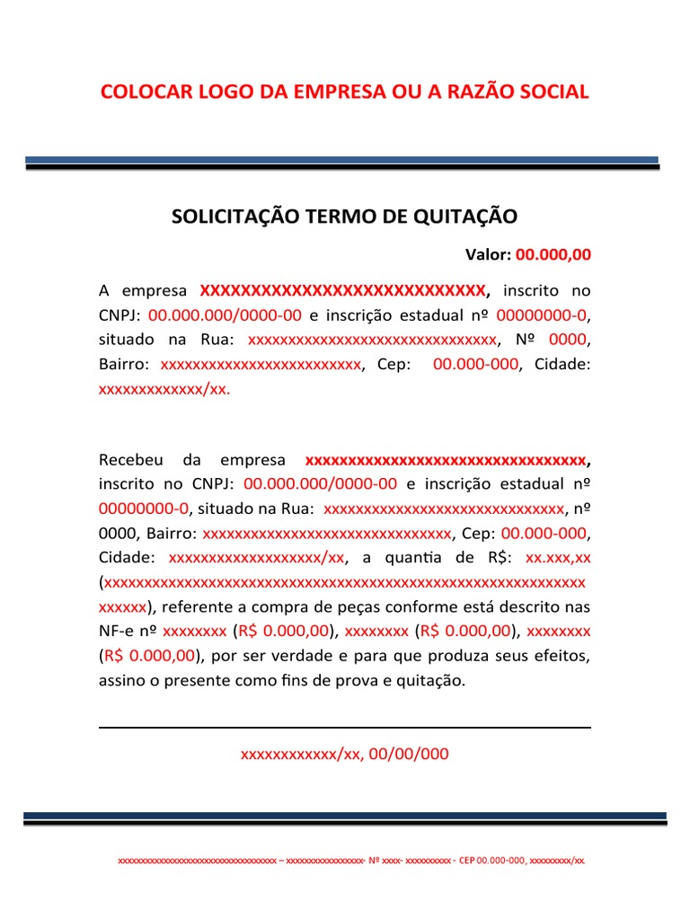 Termo de Quitação (Modelo) PDF