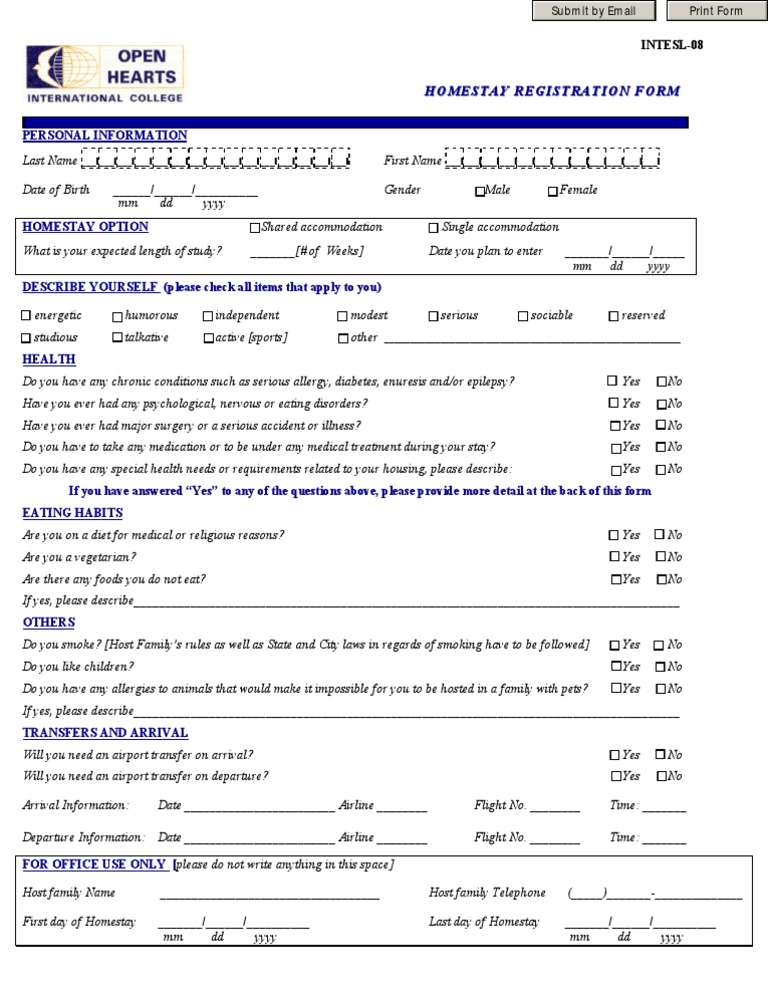 Homestay Registration Form Template | PDF | Medical Specialties ...