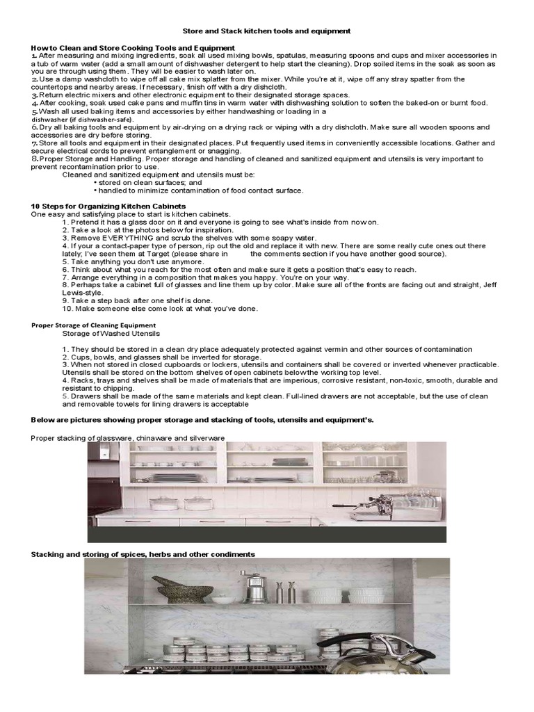 Store and Stack Kitchen Tools and Equipment PDF Dishwasher