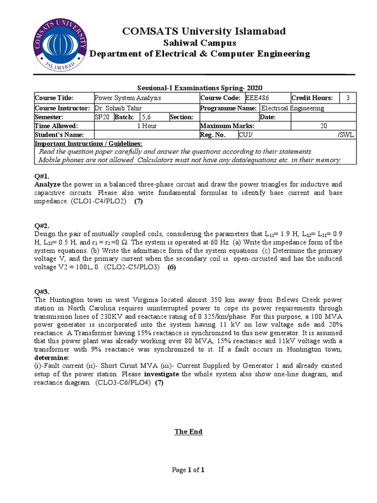 S1 - Power Systems Analysis | PDF | Transformer | Electrical Impedance