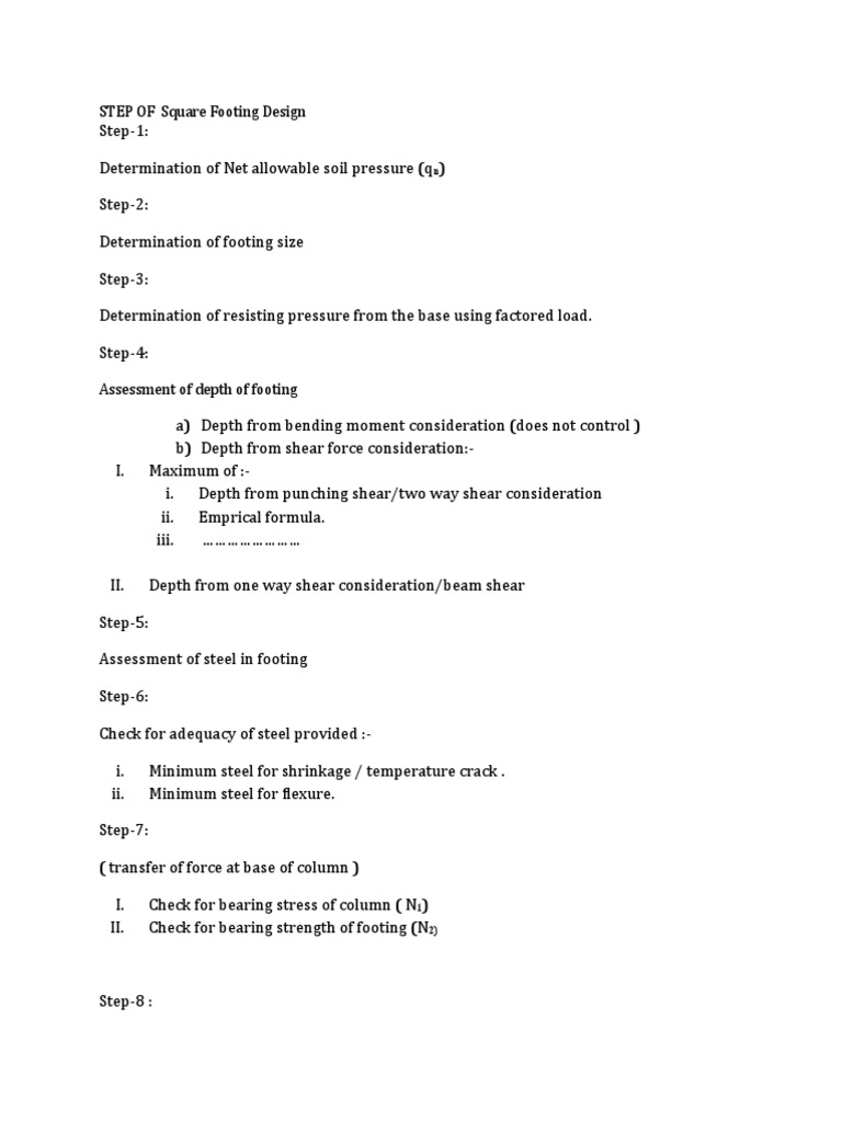 STEP OF Square Footing Design PDF Bending Classical Mechanics