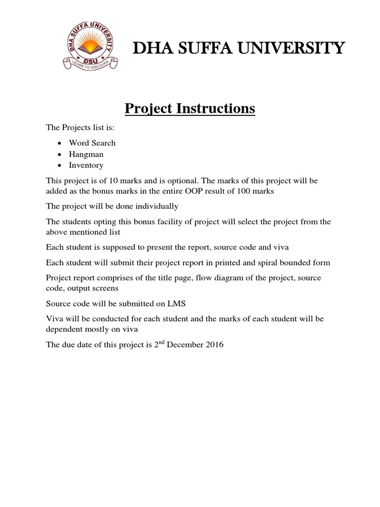 Dha Suffa University Project Instructions PDF