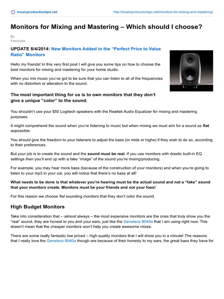 Home Studio Monitor Guide | PDF | Equalization (Audio) | Loudspeaker