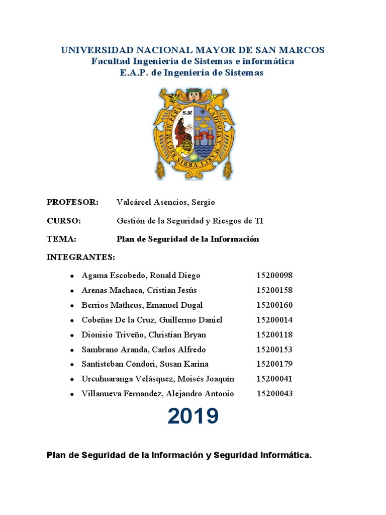 Plan de Seguridad de la Información | PDF | Seguridad de información ...