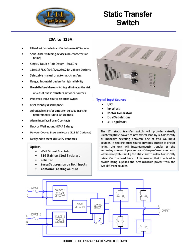 Reliable Power Transfer The LTI Static Transfer Switch Automatically