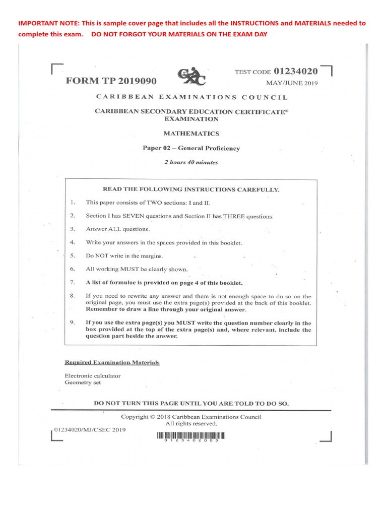 Csec Mathematics Paper 2 Structure Questions Pdf Function