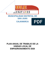 Plan Anual de Trabajo de La Unidad Local de Empadronamiento de La Municipalidad Distrital de San Juan 2020