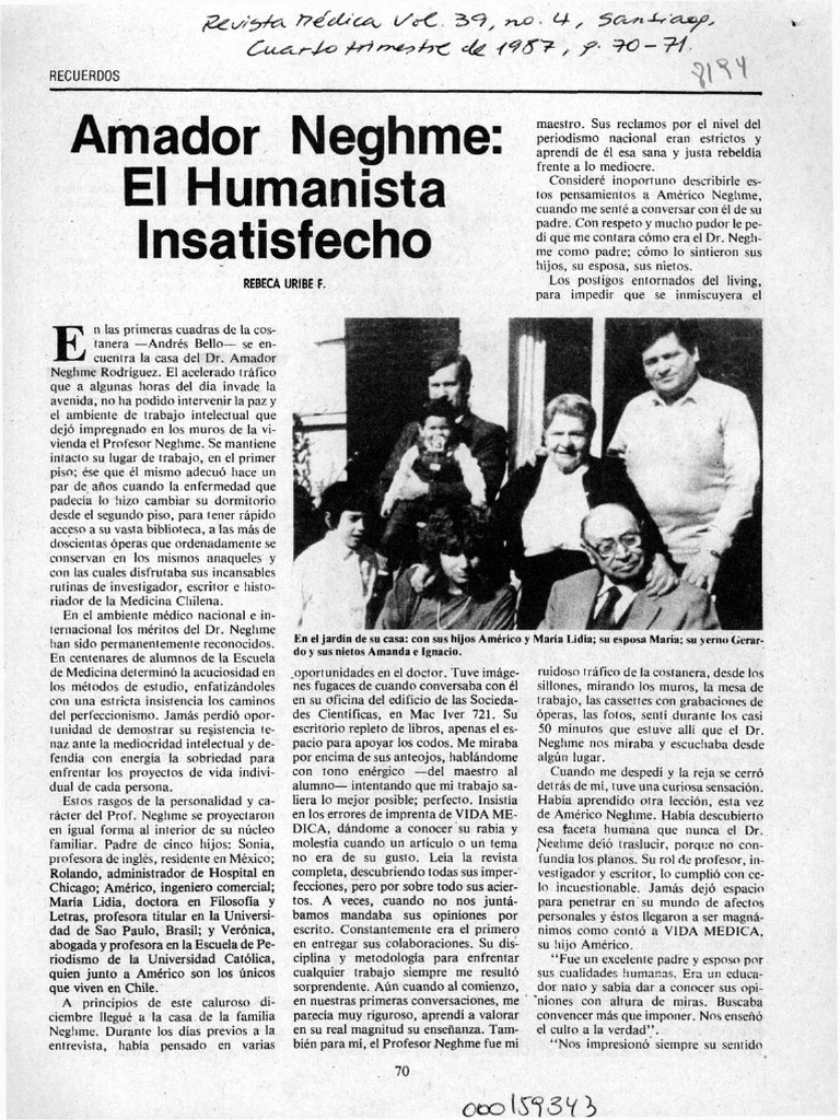 Amador Neghme, El Humanista Insatisfecho (Rebeca Uribe F.) | PDF ...