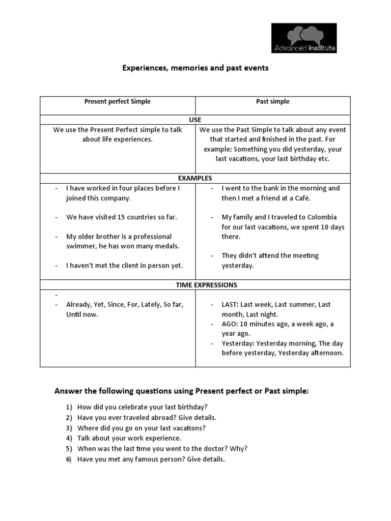 Past Simple and Present Perfect | PDF | Language Arts & Discipline