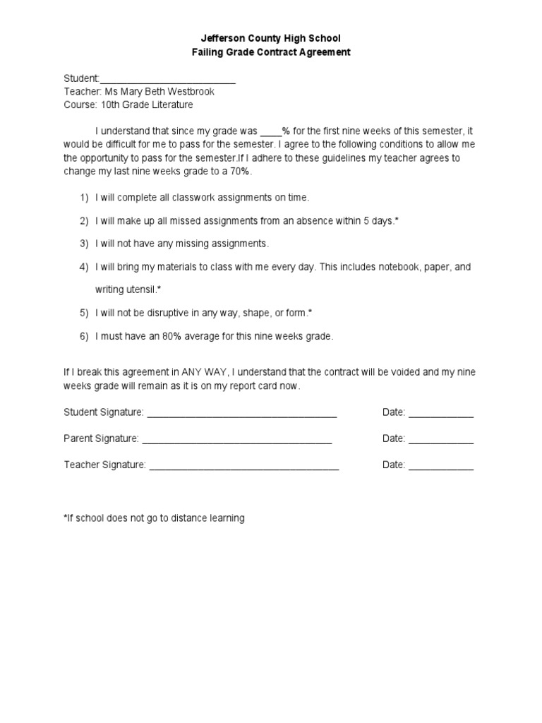 Jefferson County High School Grade Contract | PDF | Career & Growth ...