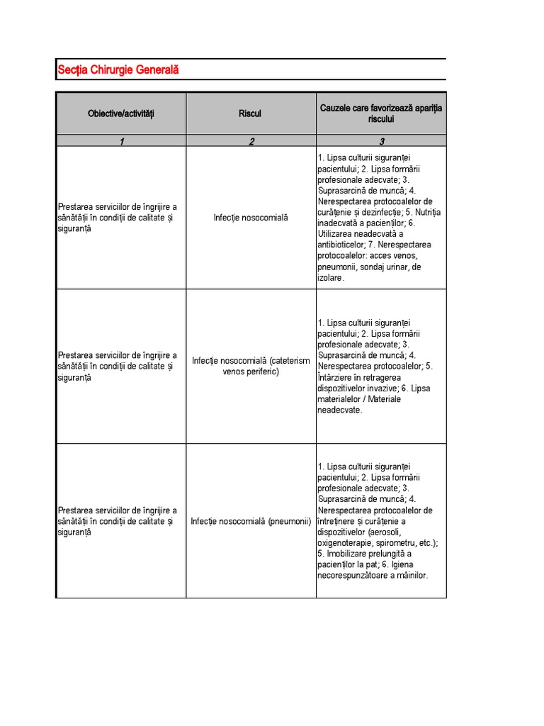 Registru Riscuri Spital | PDF