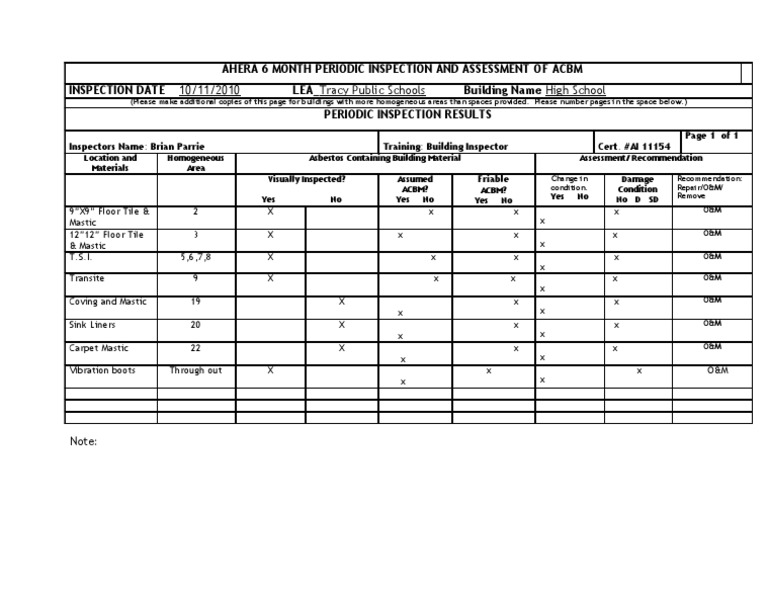 AHERA Asbestos Inspection Report | PDF | Nature