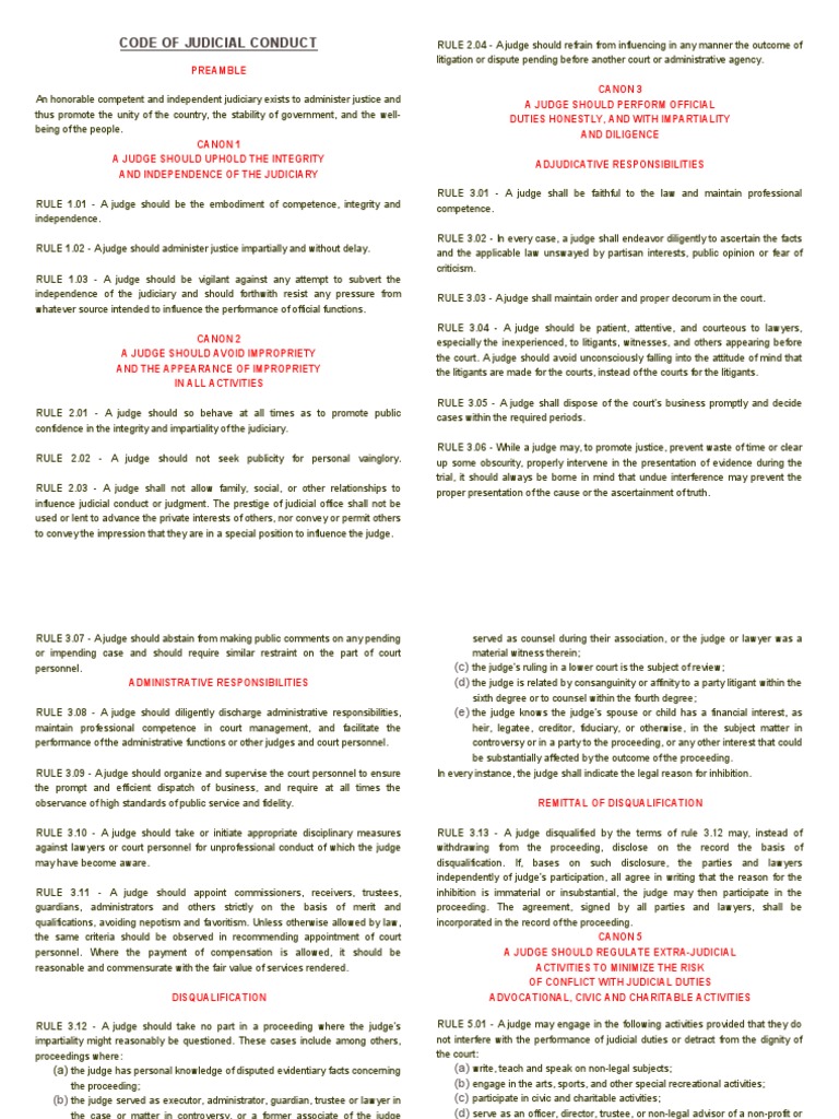 Philippine Code of Judicial Conduct | PDF | Judge | Judiciaries