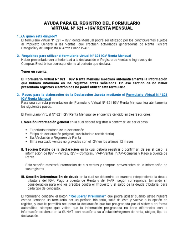 Ayuda 621 Igv Renta Mensual | PDF | Impuesto sobre la renta | Impuestos
