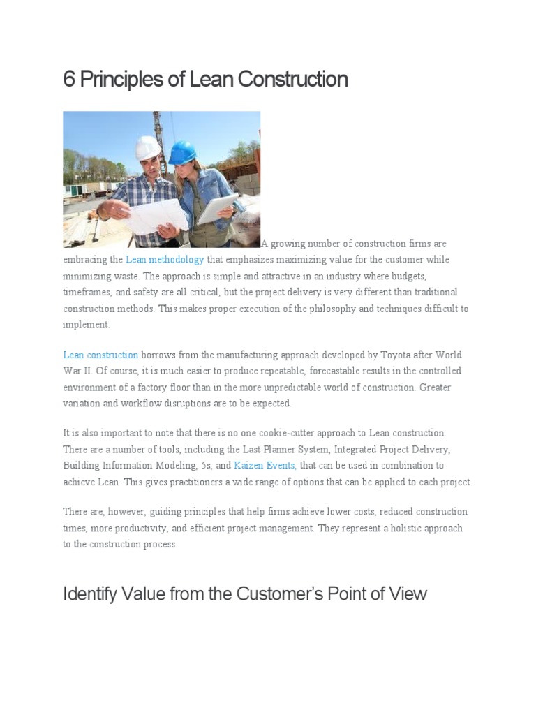 6 Principles of Lean Construction PDF Inventory Project Management