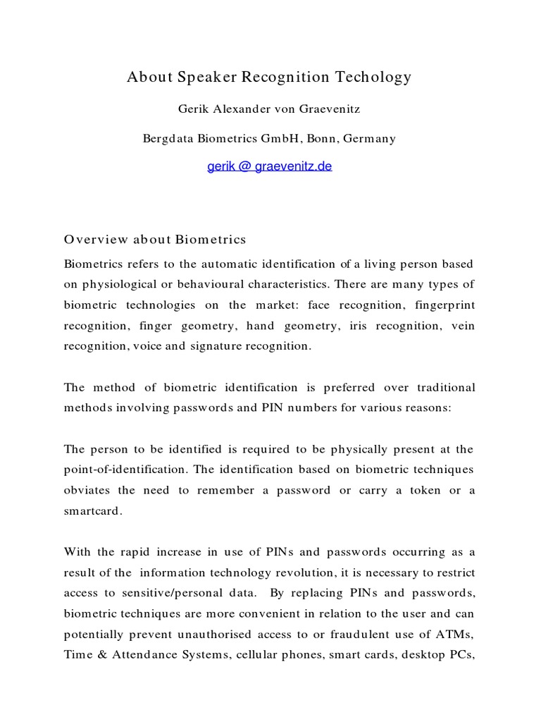 Article Speaker Technology PDF Biometrics Computing And