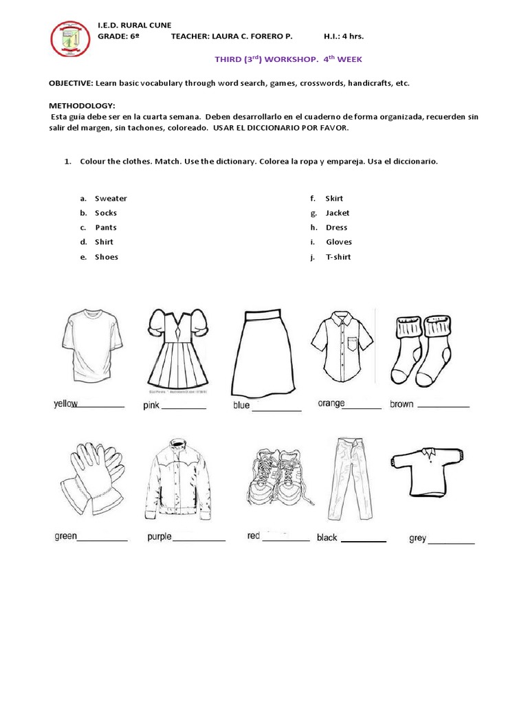 Vocabulary Games for Kids' Clothing | PDF | Softlines (Retail) | Clothing