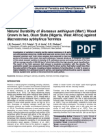 Natural Durability of Borassus Aethiopum (Mart.) Wood Grown in Iwo, Osun State (Nigeria, West Africa) Against Macrotermes Sybhylinus Termites