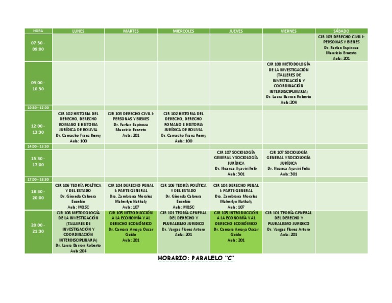 Horario Derecho UMSA 2025 Paralelo C | PDF | Justicia | Crimen y violencia