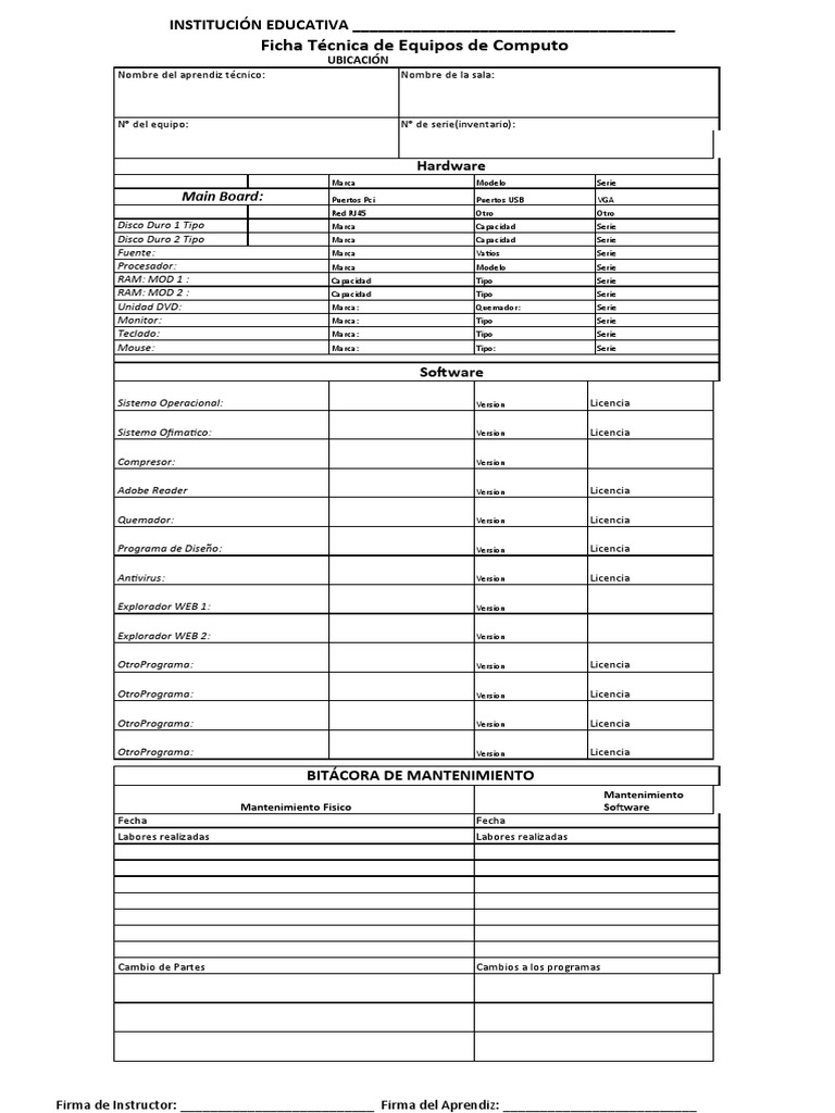 Formato Hoja de Vida Equipo de Computo | PDF | Hardware de la ...