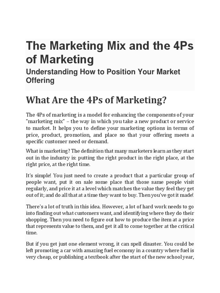 Understanding the 4Ps of Marketing Mix | PDF | Business