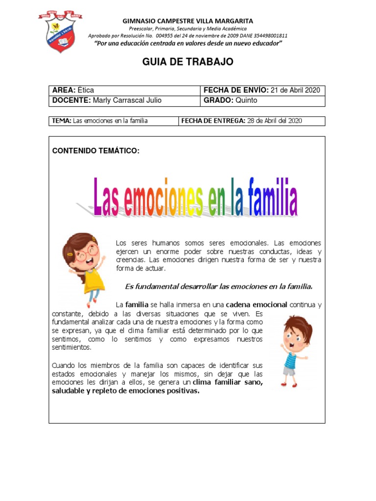 Guia de Trabajo Las Emociones en Familia | PDF | Las emociones ...