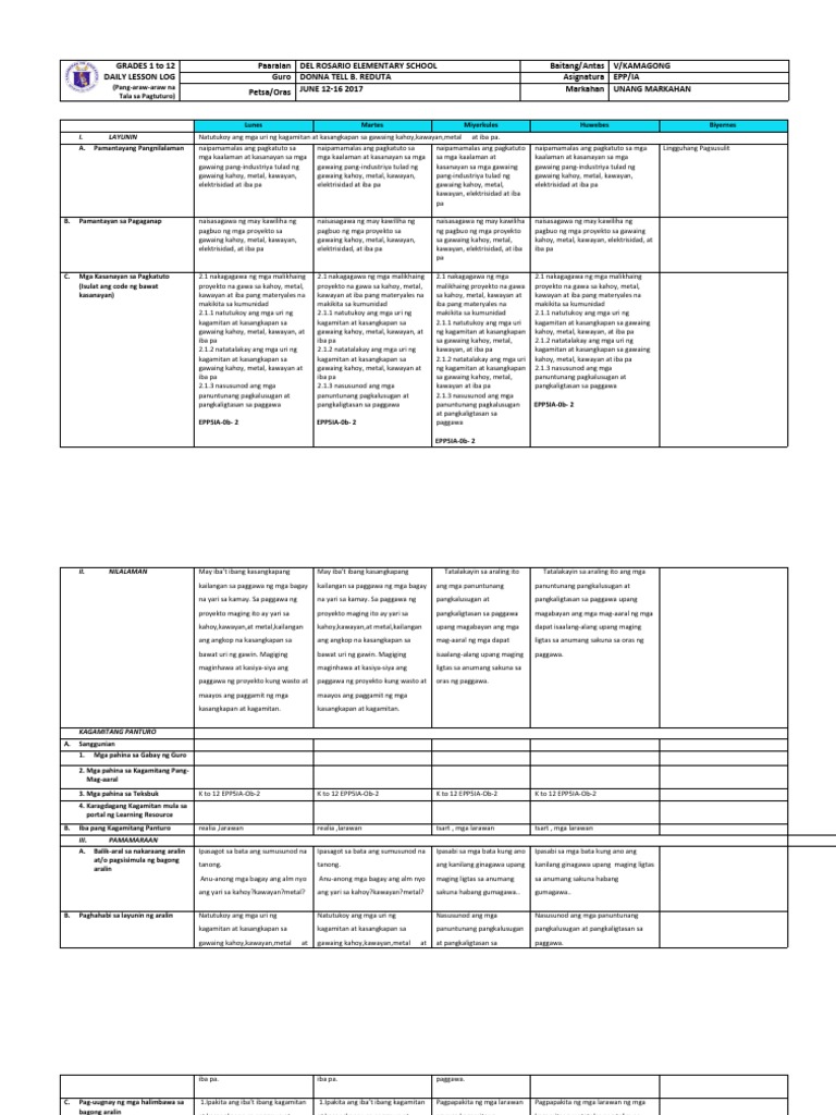 G5 DLL Q1 Week 2 Epp Ia | PDF