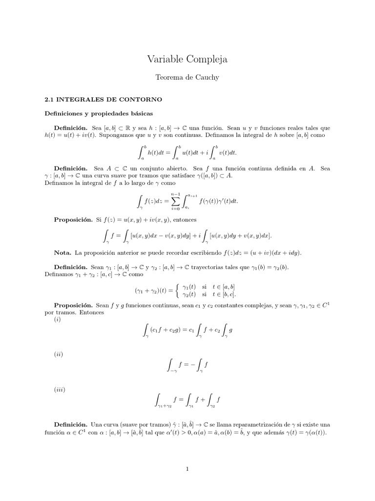 2 1 integrales de contorno teorema de cauchy variable compleja