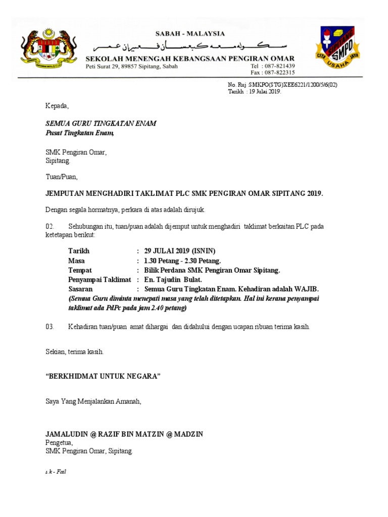 Surat Jemputan Taklimat Guru Pdf