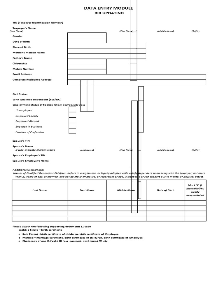 Taxpayer Data Entry Form Guide | PDF | Birth Certificate | Marriage