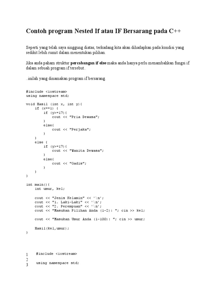 Contoh Program Nested If Atau IF Bersarang Pada C | PDF | Komputer ...