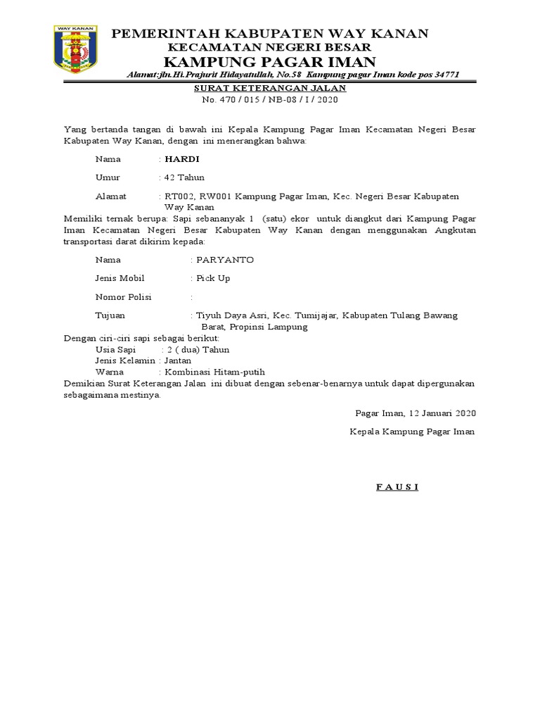 Surat Keterangan Jalan Sapi Pdf