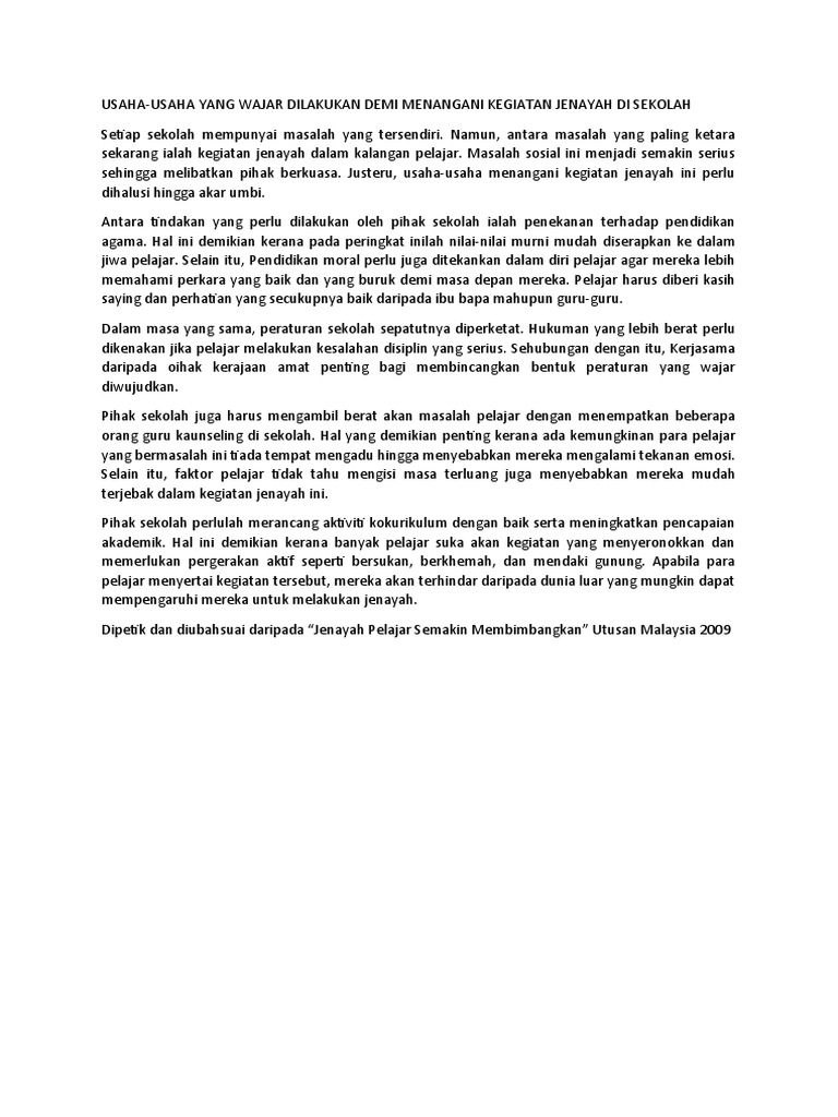 Usaha Menangani Kegiatan Jenayah Di Sekolah Pdf