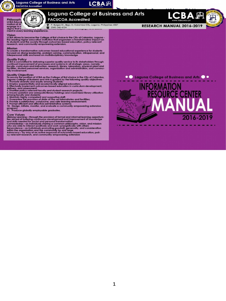 LCBA-LIBRARY-MANUAL-2016 As of Nov 1 4pm | PDF | Librarian | Cataloging