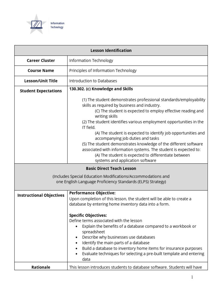 Lesson Plan Introduction To Databases | PDF | Information Retrieval ...