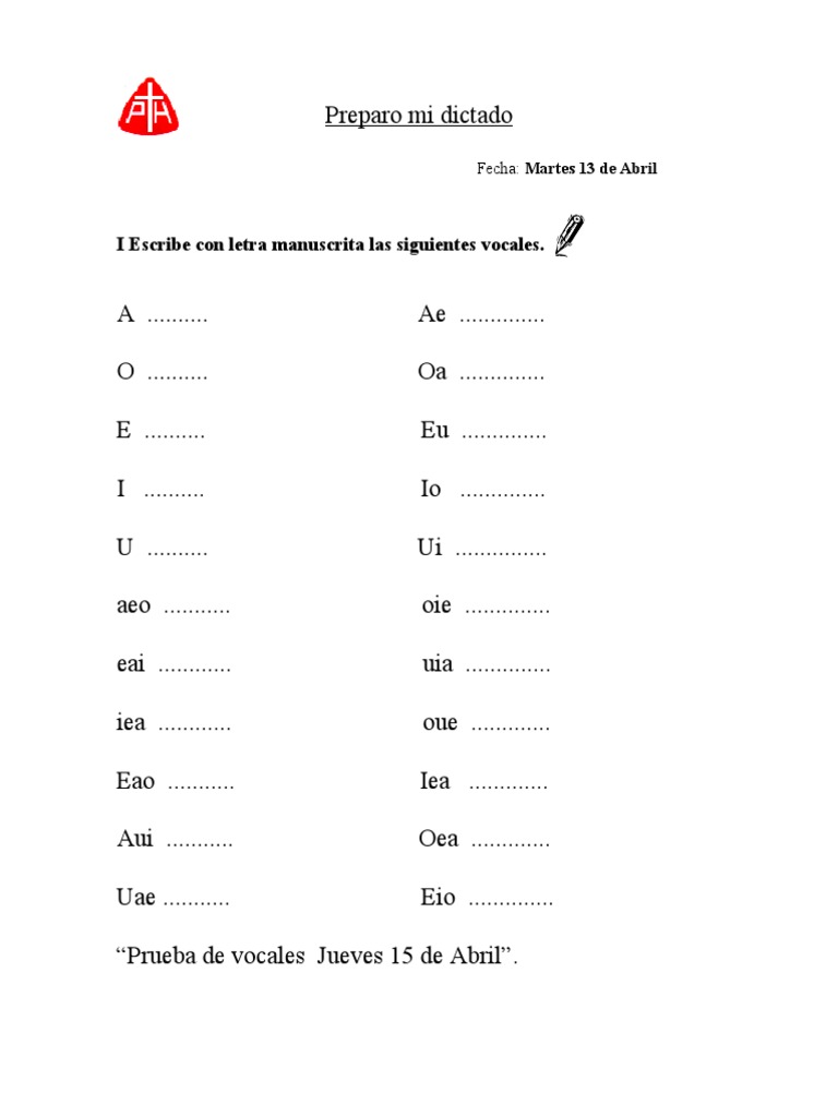 Dictado de Vocales para Niños | PDF | Arte